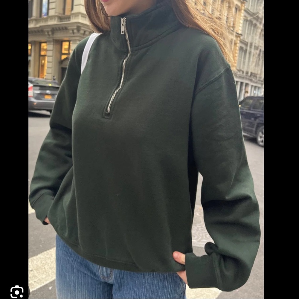 Brandy Melville Dark Green Quarter-Zip Sweatshirt